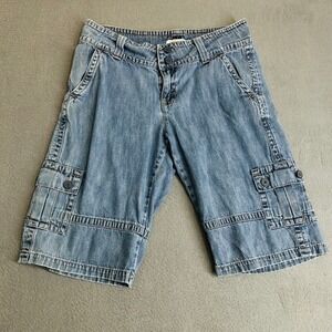Lee Cargo Shorts Women 32 Light Blue One True Fit Denim Utility Y2K Skater